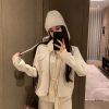 Milk White Zipper Jacket for Women - Nordic Notes Lapel Workwear, Soft and Warm Fashion Outerwear