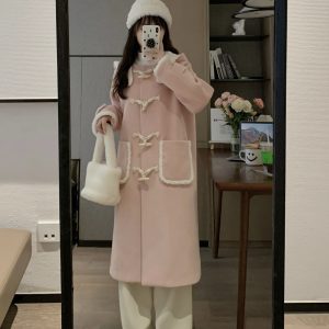 Milk Yellow Doll Collar Mid-Length Woolen Coat for Women - Elegant Slimming Design for Early Spring Fashion