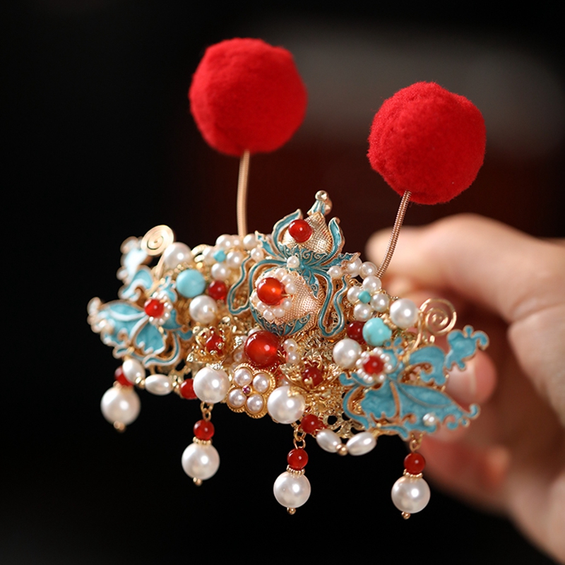 Ming-Style Hanfu Headdress for Chinese Wedding Bride, Red Tassel Hairpin, Elegant Hair Clip, Traditional Accessories for Women