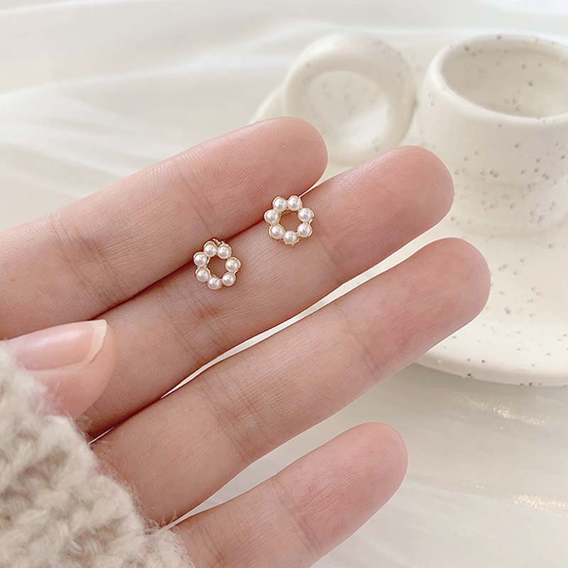 Mini Pearl Geometric Circle Stud Earrings - 2025 Fashion Minimalist Sleep-In Ear Accessories