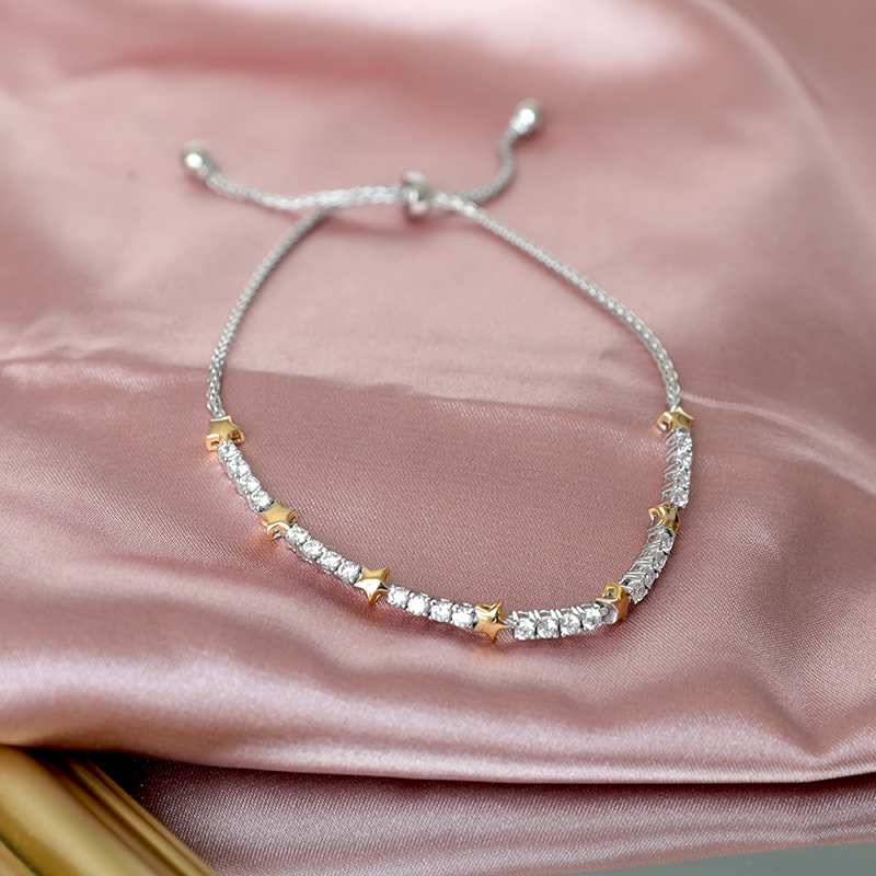 Minimalist 925 Silver Star Diamond-Studded Bracelet for Women, Korean and Japanese Style Fashionable Versatile Jewelry