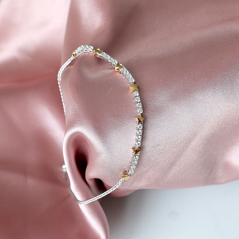Minimalist 925 Silver Star Diamond-Studded Bracelet for Women, Korean and Japanese Style Fashionable Versatile Jewelry
