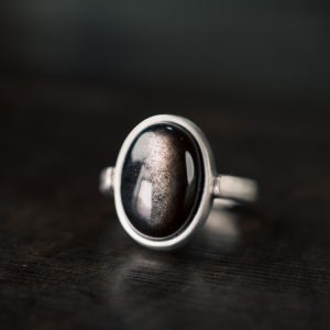 Minimalist Adjustable 925 Silver Ring for Men and Women - Natural Silver曜石 Design, Unique Unisex Fashion Jewelry