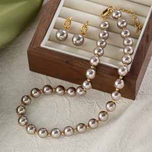 Minimalist Artificial Pearl Necklace and Earring Set for Women - Versatile High-End Clavicle Chain Accessories