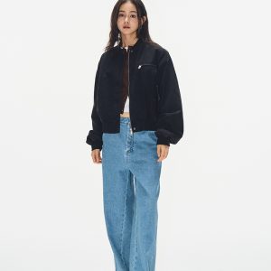 Minimalist Black Cotton Baseball Jacket for Women - Versatile Short Padded Coat, Perfect for Casual 90s and Y2K Style