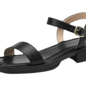 Minimalist Buckle Strap Roman Sandals for Women - Open-Toe Flat Retro Style, Versatile Slimming Low-Heeled Square Toe for Summer 2024