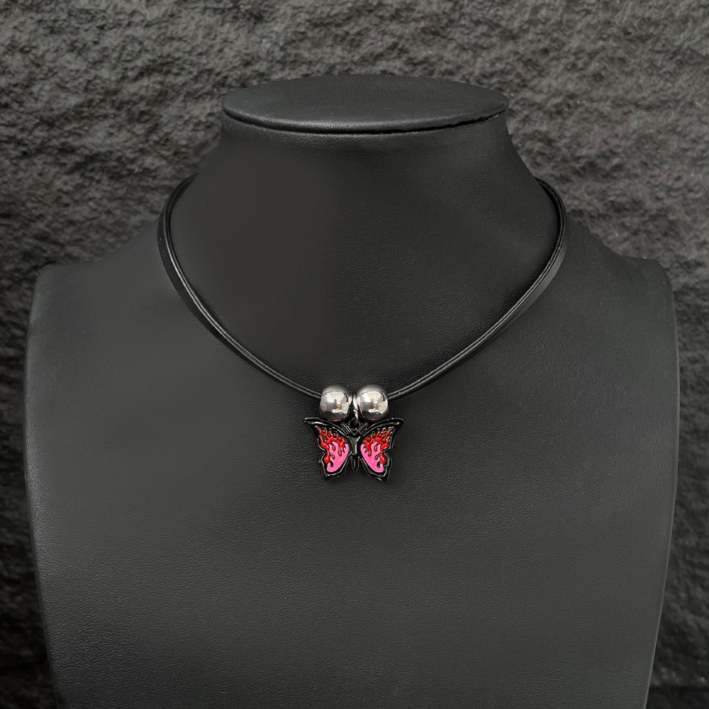 Minimalist Butterfly Pendant Black Leather Cord Necklace for Women, Y2K Hip-Hop Choker, Trendy Clavicle Chain Accessory