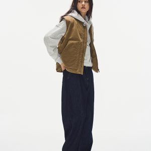 Minimalist Cotton Vest for Women - Layered Sleeveless Workwear Jacket in Pickled Mustard Yellow for Autumn Winter Fashion