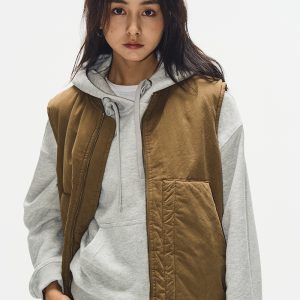 Minimalist Cotton Vest for Women - Layered Sleeveless Workwear Jacket in Pickled Mustard Yellow for Autumn Winter Fashion
