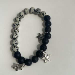 Minimalist Flower Dot Natural Stone Bead Bracelet - Spliced Design Round Bangle for Niche Style Lovers