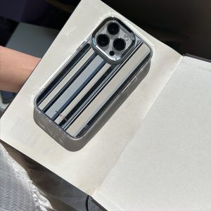Minimalist Full Coverage Phone Case for iPhone 15 Pro Max - Greenland Summer Stripe Design, Trendy Niche Style