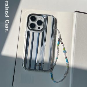 Minimalist Full Coverage Phone Case for iPhone 15 Pro Max - Greenland Summer Stripe Design, Trendy Niche Style