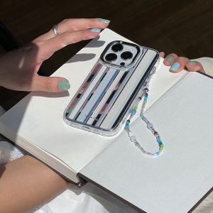 Minimalist Full Coverage Phone Case for iPhone 15 Pro Max - Greenland Summer Stripe Design, Trendy Niche Style