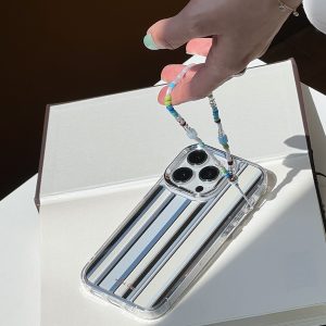 Minimalist Full Coverage Phone Case for iPhone 15 Pro Max - Greenland Summer Stripe Design, Trendy Niche Style