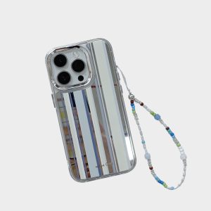Minimalist Full Coverage Phone Case for iPhone 15 Pro Max - Greenland Summer Stripe Design, Trendy Niche Style