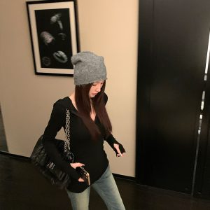 Minimalist Hooded Knitted T-Shirt for Women - Slim Fit Long Sleeve Top, Spring Fashion Essential