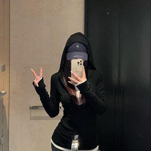 Minimalist Hooded Knitted T-Shirt for Women - Slim Fit Long Sleeve Top, Spring Fashion Essential