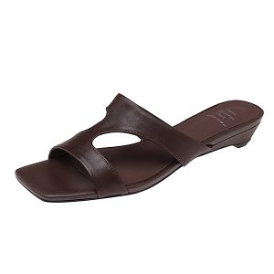 Minimalist Lambskin French Square-Toe Wedge Slide Sandals for Women - Summer 2025 High-End Casual Low-Heeled Slippers