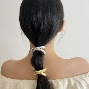 Minimalist Metal Cross-Arch Hair Tie for Women - High-End Smooth Elastic Band for Low Ponytails, 2024 Fashion Accessory