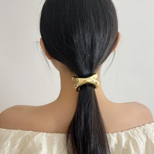 Minimalist Metal Cross-Arch Hair Tie for Women - High-End Smooth Elastic Band for Low Ponytails, 2024 Fashion Accessory