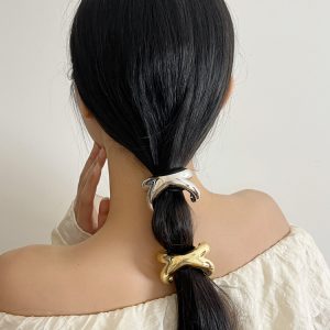 Minimalist Metal Cross-Arch Hair Tie for Women - High-End Smooth Elastic Band for Low Ponytails, 2024 Fashion Accessory