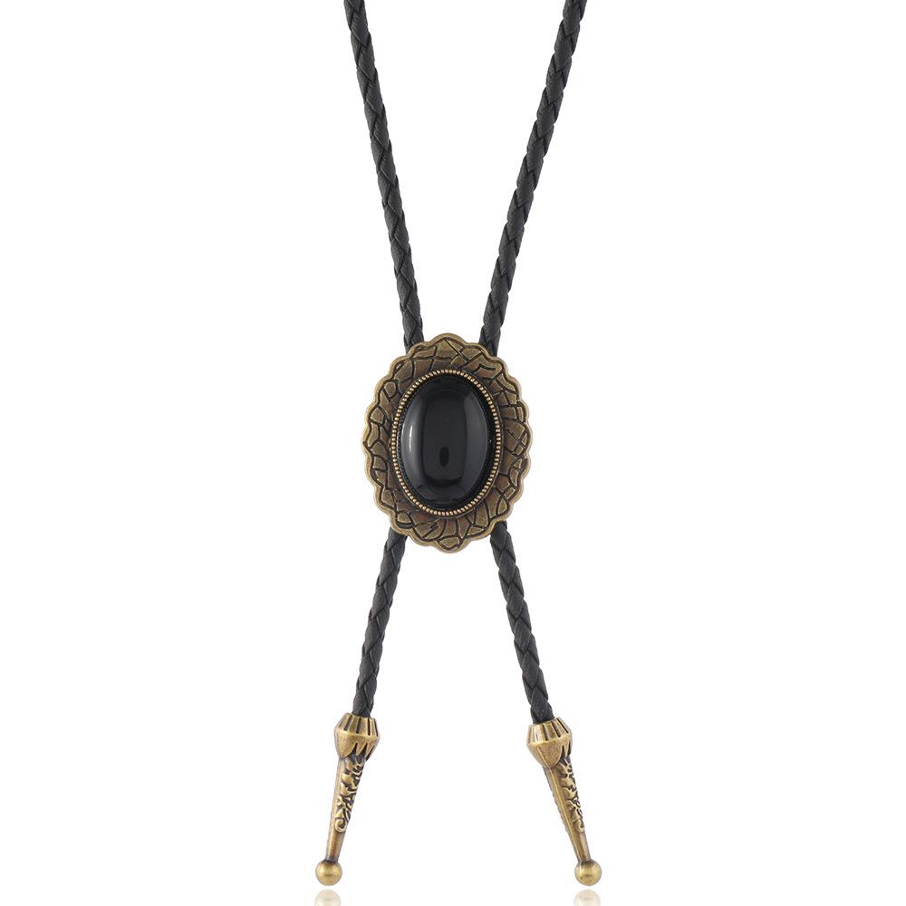 Minimalist Retro Western Cowboy Bow Tie Adjustable Men's Long PU Leather Necklace - Unique Soul Collision Design for Stylish Accessory
