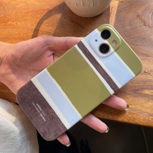 Minimalist Striped Full-Cover Phone Case for iPhone 13 Pro Max - Forest Island Design, Soft Touch, Niche Aesthetic