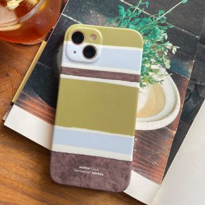 Minimalist Striped Full-Cover Phone Case for iPhone 13 Pro Max - Forest Island Design, Soft Touch, Niche Aesthetic