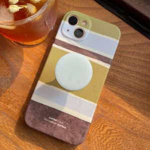 Minimalist Striped Full-Cover Phone Case for iPhone 13 Pro Max - Forest Island Design, Soft Touch, Niche Aesthetic