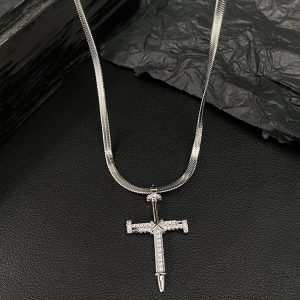 Minimalist Titanium Steel Cross Pendant Necklace for Women - Y2K Colorfast Choker Collarbone Chain Accessory