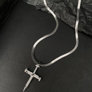 Minimalist Titanium Steel Cross Pendant Necklace for Women - Y2K Colorfast Choker Collarbone Chain Accessory