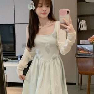 Mint Green Camisole Long Dress with Waist-Cinching Slimming Effect for Summer - Elegant, Lightweight, Perfect for 90s and Y2K Style