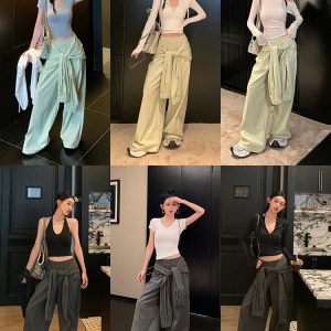 Mint Mambo Loose Low-Waist Casual Long Pants for Women - Summer Sports Work Pants, Trendy 90s Style, Comfortable Fit