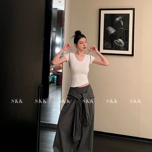 Mint Mambo Loose Low-Waist Casual Long Pants for Women - Summer Sports Work Pants, Trendy 90s Style, Comfortable Fit