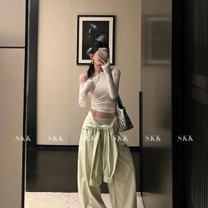 Mint Mambo Loose Low-Waist Casual Long Pants for Women - Summer Sports Work Pants, Trendy 90s Style, Comfortable Fit