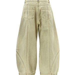 Mud Dyed Dirty Yellow Wide-Leg Denim Pants - Vintage American Style Curved Blade Design, Perfect for Y2K and 90s Fashion Lovers