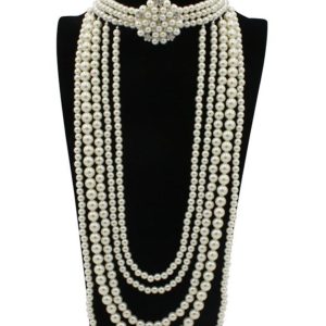 Multi-Layer Flower Pearl Necklace | Vintage Long Tassel Sweater Chain Accessory for Evening Wear, Boho and Creative Style
