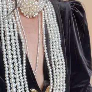 Multi-Layer Flower Pearl Necklace | Vintage Long Tassel Sweater Chain Accessory for Evening Wear, Boho and Creative Style