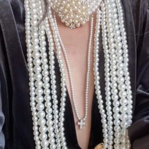 Multi-Layer Flower Pearl Necklace | Vintage Long Tassel Sweater Chain Accessory for Evening Wear, Boho and Creative Style