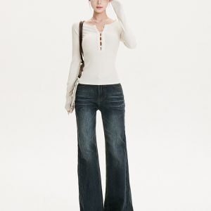 Multi-Wear French Knitted Long Sleeve Off-Shoulder Top - Slim Fit Sexy Style for Hot Girls, Y2K Fashion Essential