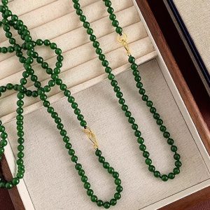 Multi-Wear Green Chalcedony Necklace - Chinese Style Long National Chain for Brightening Elegance - Y2K Inspired Fashion Accessory