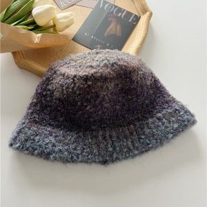 Multicolor Circle Wool Knitted Bucket Fisherman Hat for Women and Men - Casual Autumn Winter Korean Style