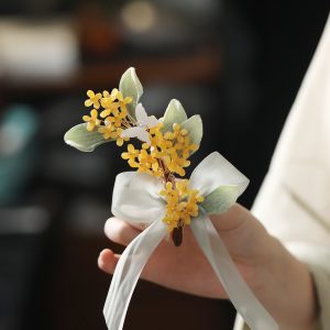 National Style Sweet Girl Hair Accessories - Osmanthus Long Ribbons Side Hair Clips for Hanfu and Ancient Style Looks