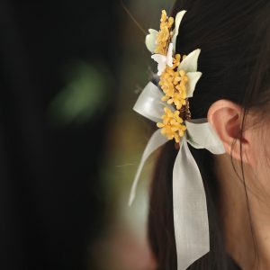 National Style Sweet Girl Hair Accessories - Osmanthus Long Ribbons Side Hair Clips for Hanfu and Ancient Style Looks