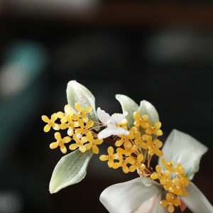 National Style Sweet Girl Hair Accessories - Osmanthus Long Ribbons Side Hair Clips for Hanfu and Ancient Style Looks
