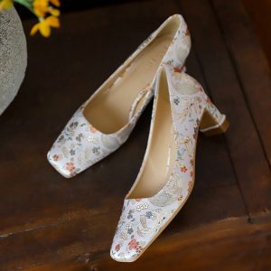National Style Wedding Shoes for Chinese Brides - Comfortable Chunky Heel Qipao Shoes for Mother of the Bride