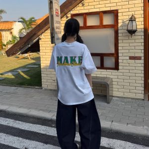 National Trend Embroidered Letter Short Sleeve Unisex Couple Heavyweight T-Shirt - Casual Summer Versatile Fashion