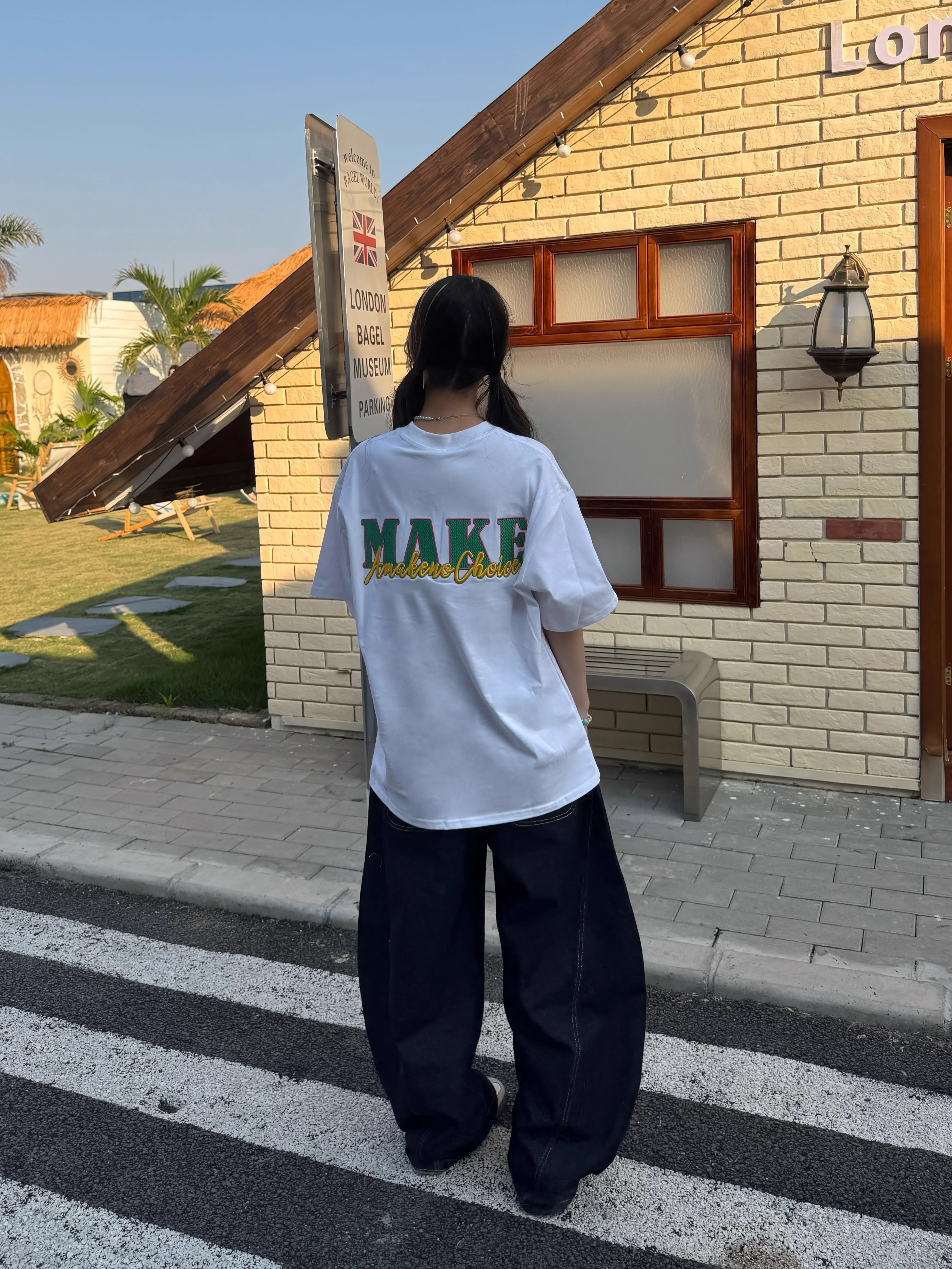 National Trend Embroidered Letter Short Sleeve Unisex Couple Heavyweight T-Shirt - Casual Summer Versatile Fashion