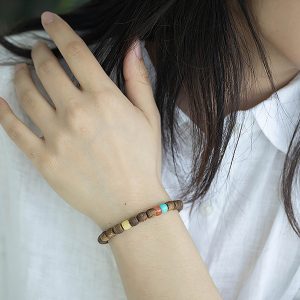 Natural Agarwood Bracelet for Women, Genuine Anshen Wood, Nanhong, Turquoise & Beeswax, Chinese Style Fashion Accessory