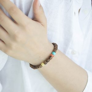 Natural Agarwood Bracelet for Women, Genuine Anshen Wood, Nanhong, Turquoise & Beeswax, Chinese Style Fashion Accessory